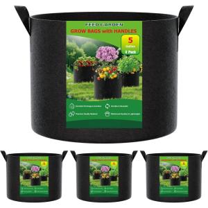 imageFEED GARDEN 5 Gallon Grow Bags 4 Pack  300G NonWoven Thickened Fabric Plant Pots with Reinforced Handles Breathable Drainage Planters for Vegetables Flowers amp Herbs Indoor Outdoor4