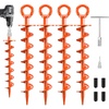 image:imageFEED GARDEN Ground Anchors Screw in Heavy Duty 4 Pack 15 Inch Spiral Earth Anchors for Trampoline Anchors High Wind Swing Set Anchors Tent Stakes Dog Tie Out amp Canopy Stability Orange 4 PackBright Orange