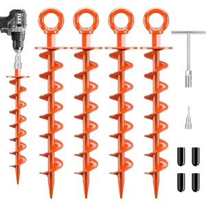 image:imageFEED GARDEN Ground Anchors Screw in Heavy Duty 4 Pack 15 Inch Spiral Earth Anchors for Trampoline Anchors High Wind Swing Set Anchors Tent Stakes Dog Tie Out amp Canopy Stability Orange 4 PackBright Orange