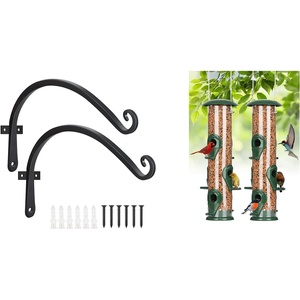 image:imageFEED GARDEN 2 Pack 12 Inch Hanging Plant Bracket Wall Hooks and 2 Pack 6Port Metal Tube Bird Feeders