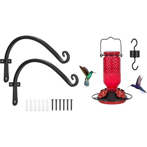image:imageFEED GARDEN 2 Pack 12 Inch Hanging Plant Bracket and Glass Hummingbird Feeder for Outdoors Hanging