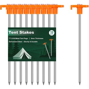 image:imageFEED GARDEN Heavy Duty Tent Stakes 7 Inch  10 Pack Galvanized Steel Ground Anchors for Camping Tents Canopy Tarp  Rust Resistant Metal Pegs with High Visibility Orange Head10